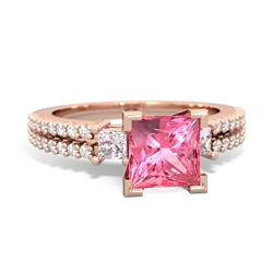 Lab Pink Sapphire Classic 6Mm Princess Engagement 14K Rose Gold ring R26436SQ