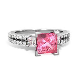 Lab Pink Sapphire Classic 6Mm Princess Engagement 14K White Gold ring R26436SQ