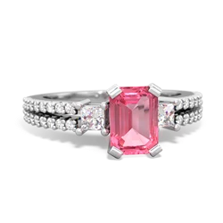 Lab Pink Sapphire Classic 7X5mm Emerald-Cut Engagement 14K White Gold ring R26437EM