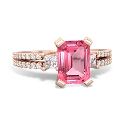 Lab Pink Sapphire Classic 8X6mm Emerald-Cut Engagement 14K Rose Gold ring R26438EM