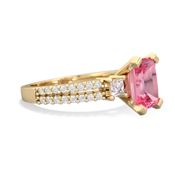 Lab Pink Sapphire Classic 8X6mm Emerald-Cut Engagement 14K Yellow Gold ring R26438EM