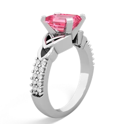 Lab Pink Sapphire Celtic Knot 8X6 Emerald-Cut Engagement 14K White Gold ring R26448EM