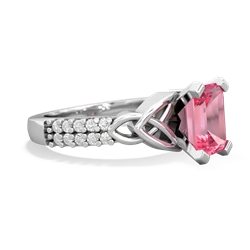 Lab Pink Sapphire Celtic Knot 8X6 Emerald-Cut Engagement 14K White Gold ring R26448EM