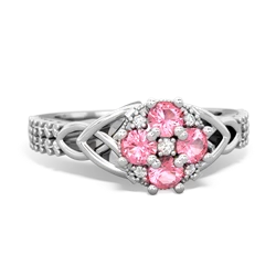 Lab Pink Sapphire Celtic Knot Cluster Engagement 14K White Gold ring R26443RD