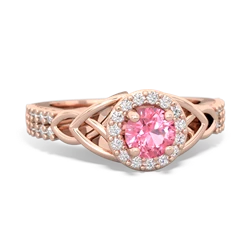 Lab Pink Sapphire Celtic Knot Halo 14K Rose Gold ring R26445RH