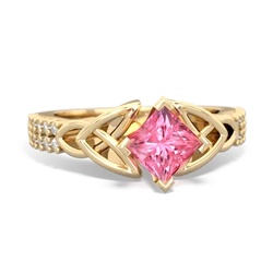 Lab Pink Sapphire Celtic Knot 5Mm Square Engagement 14K Yellow Gold ring R26445SQ