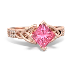 Lab Pink Sapphire Celtic Knot 6Mm Princess Engagement 14K Rose Gold ring R26446SQ