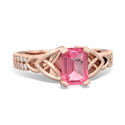 Lab Pink Sapphire Celtic Knot 7X5 Emerald-Cut Engagement 14K Rose Gold ring R26447EM