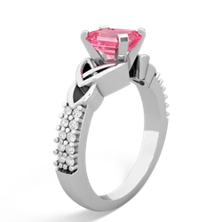 Lab Pink Sapphire Celtic Knot 7X5 Emerald-Cut Engagement 14K White Gold ring R26447EM