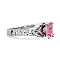 Lab Pink Sapphire Celtic Knot 7X5 Emerald-Cut Engagement 14K White Gold ring R26447EM