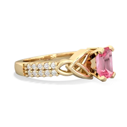 Lab Pink Sapphire Celtic Knot 7X5 Emerald-Cut Engagement 14K Yellow Gold ring R26447EM