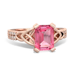 Lab Pink Sapphire Celtic Knot 8X6 Emerald-Cut Engagement 14K Rose Gold ring R26448EM