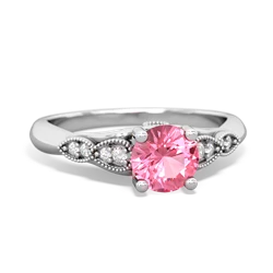 Lab Pink Sapphire Antique Elegance 14K White Gold ring R3100