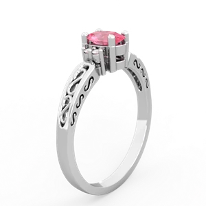 Lab Pink Sapphire Filligree Scroll Oval 14K White Gold ring R0812
