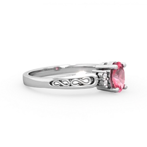Lab Pink Sapphire Filligree Scroll Oval 14K White Gold ring R0812