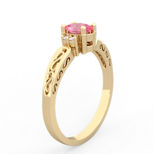 Lab Pink Sapphire Filligree Scroll Oval 14K Yellow Gold ring R0812