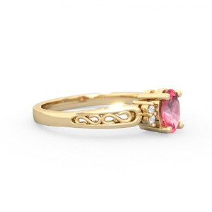 Lab Pink Sapphire Filligree Scroll Oval 14K Yellow Gold ring R0812
