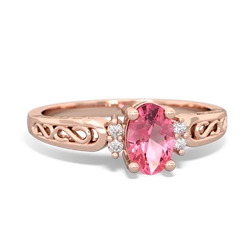 Lab Pink Sapphire Filligree Scroll Oval 14K Rose Gold ring R0812