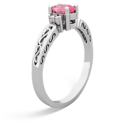 Lab Pink Sapphire Filligree Scroll Oval 14K White Gold ring R0812