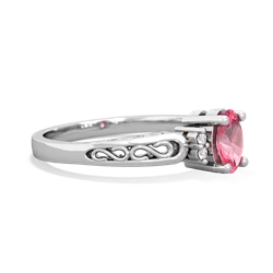 Lab Pink Sapphire Filligree Scroll Oval 14K White Gold ring R0812