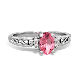 Lab Pink Sapphire Filligree Scroll Oval 14K White Gold ring R0812