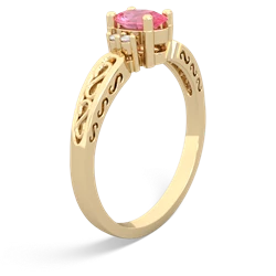 Lab Pink Sapphire Filligree Scroll Oval 14K Yellow Gold ring R0812