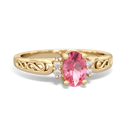 Lab Pink Sapphire Filligree Scroll Oval 14K Yellow Gold ring R0812