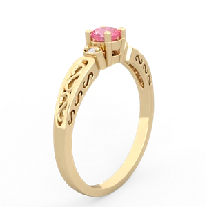 Lab Pink Sapphire Filligree Scroll Round 14K Yellow Gold ring R0829