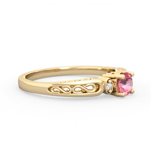 Lab Pink Sapphire Filligree Scroll Round 14K Yellow Gold ring R0829