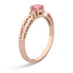 Lab Pink Sapphire Filligree Scroll Round 14K Rose Gold ring R0829