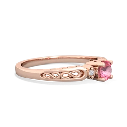 Lab Pink Sapphire Filligree Scroll Round 14K Rose Gold ring R0829