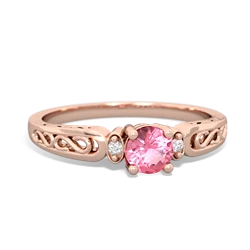 Lab Pink Sapphire Filligree Scroll Round 14K Rose Gold ring R0829