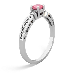 Lab Pink Sapphire Filligree Scroll Round 14K White Gold ring R0829