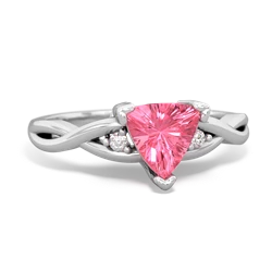 Lab Pink Sapphire Trillion Twist 14K White Gold ring R2104