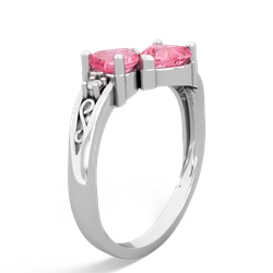 Lab Pink Sapphire Snuggling Hearts 14K White Gold ring R2178