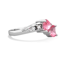 Lab Pink Sapphire Snuggling Hearts 14K White Gold ring R2178