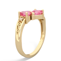 Lab Pink Sapphire Snuggling Hearts 14K Yellow Gold ring R2178