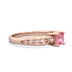 Lab Pink Sapphire Filligree Scroll Square 14K Rose Gold ring R2430