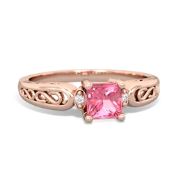 Lab Pink Sapphire Filligree Scroll Square 14K Rose Gold ring R2430