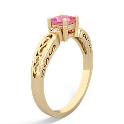 Lab Pink Sapphire Filligree Scroll Square 14K Yellow Gold ring R2430