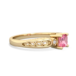 Lab Pink Sapphire Filligree Scroll Square 14K Yellow Gold ring R2430