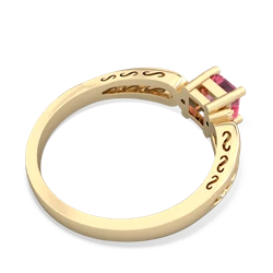 Lab Pink Sapphire Filligree Scroll Square 14K Yellow Gold ring R2430