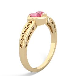 Lab Pink Sapphire Filligree 'One Heart' 14K Yellow Gold ring R5070