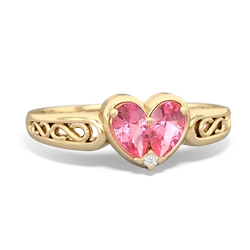 Lab Pink Sapphire Filligree 'One Heart' 14K Yellow Gold ring R5070