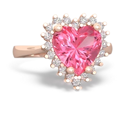 Lab Pink Sapphire Sparkling Halo Heart 14K Rose Gold ring R0391