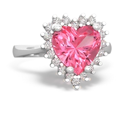 Lab Pink Sapphire Sparkling Halo Heart 14K White Gold ring R0391