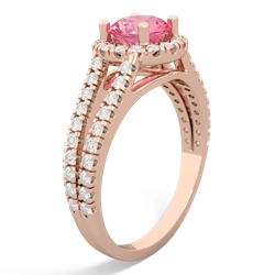 Lab Pink Sapphire Pave Halo 14K Rose Gold ring R5490