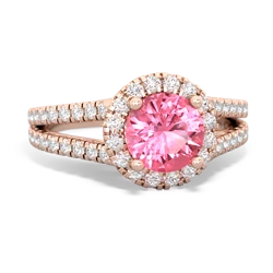 Lab Pink Sapphire Pave Halo 14K Rose Gold ring R5490