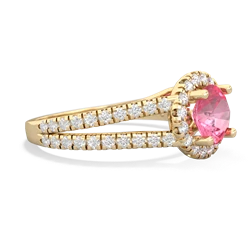 Lab Pink Sapphire Pave Halo 14K Yellow Gold ring R5490