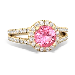 Lab Pink Sapphire Pave Halo 14K Yellow Gold ring R5490